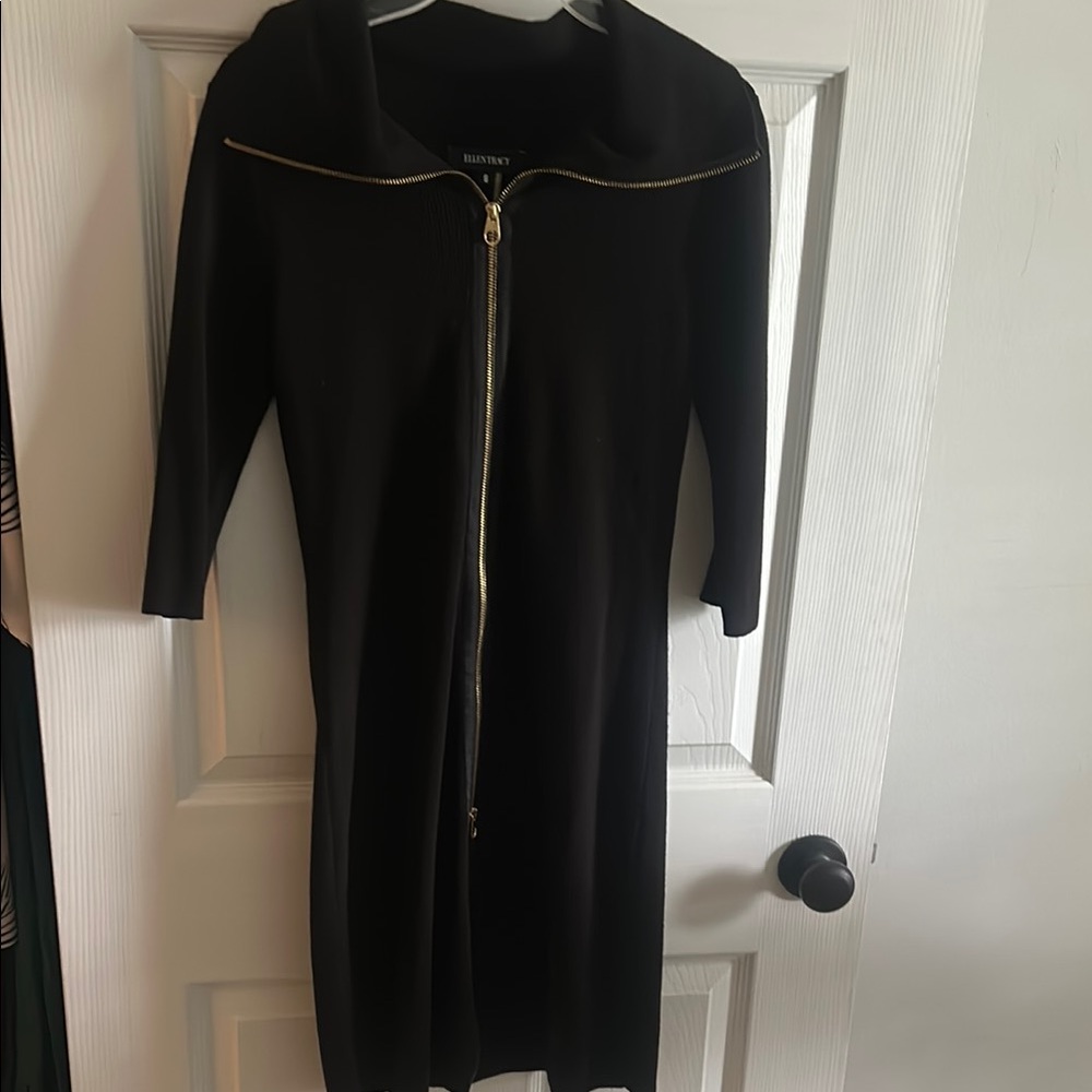 Ellen Tracy Black Sheath Dress with Long Sleeves and Collar
